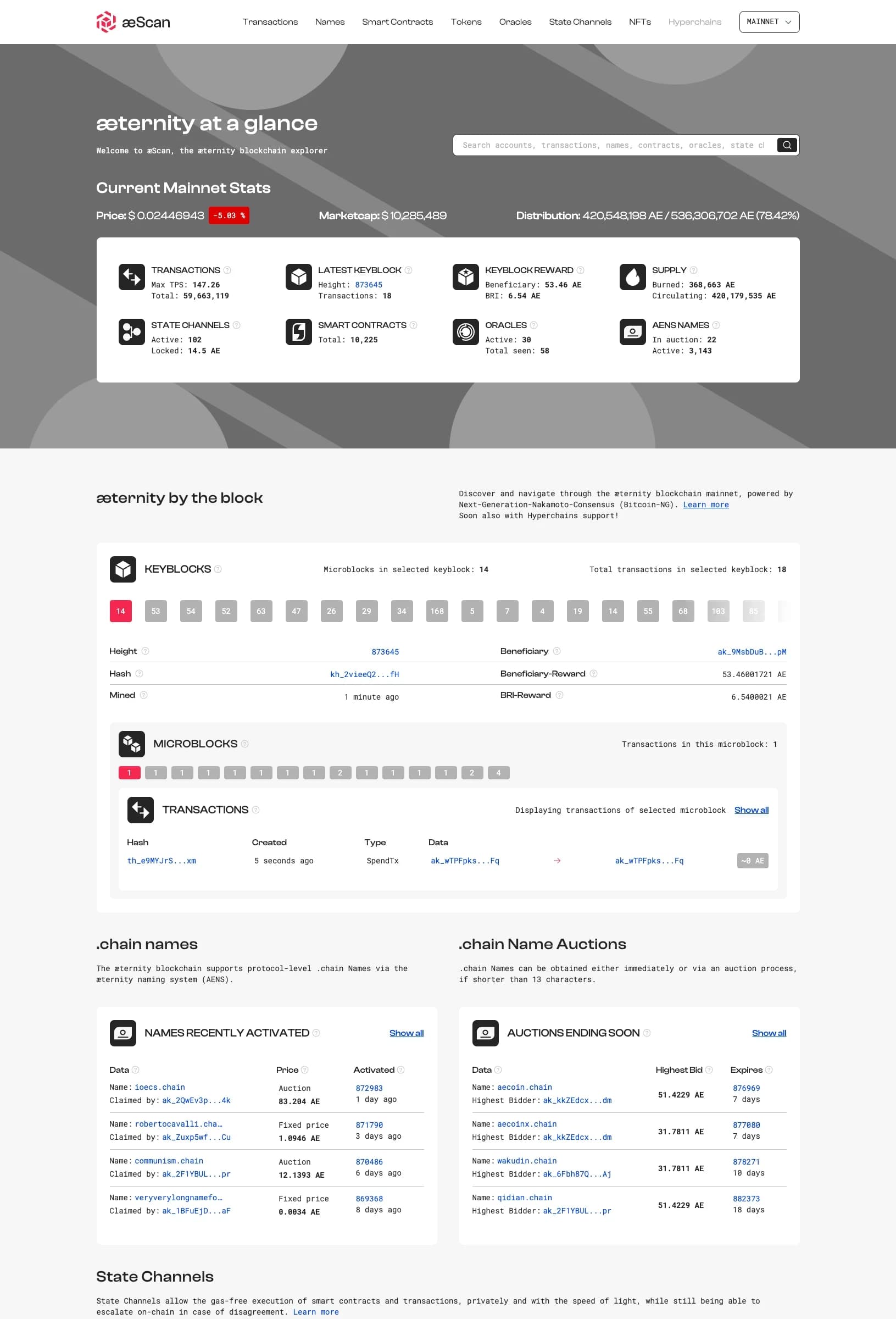AEscan: dashboard with universal search and live network stats