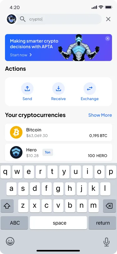 Hero Wallet: search