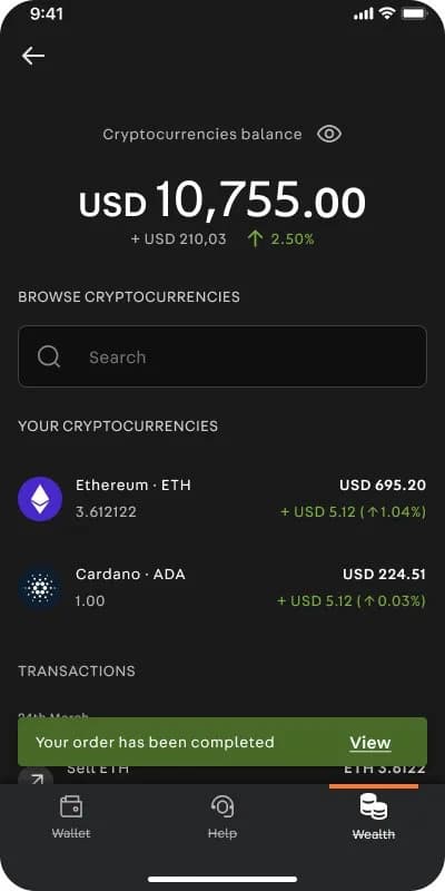 Xapo Wealth: browsing and searching the curated crypto catalog